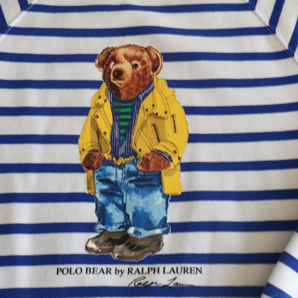 Polo Ralph Lauren Polo Bear Sweatshirt Womens Large Blue Striped Fleece Pullover - Picture 2 of 8